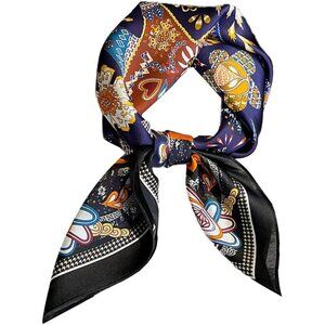 Pure Mulberry Deep Blue Square Scarf Women Soft Head Neck Scarf Gift Packed